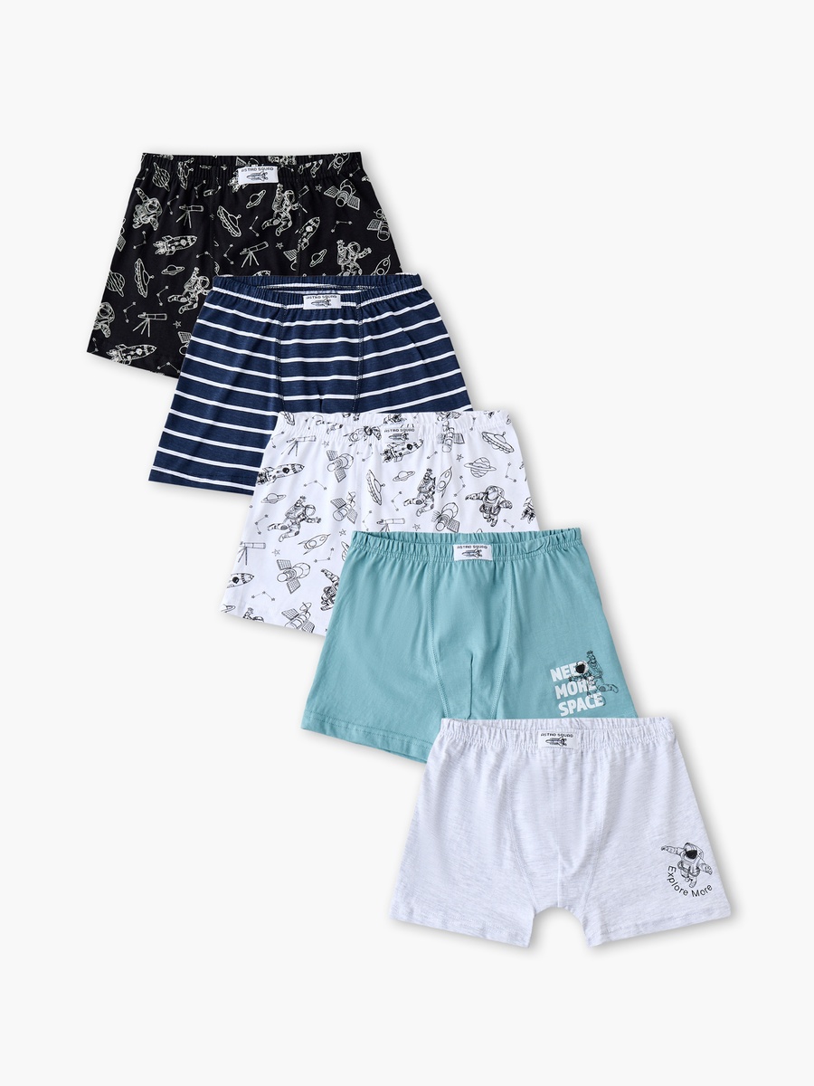 Pack of 5 Juniors Cotton Boxers with Space Print