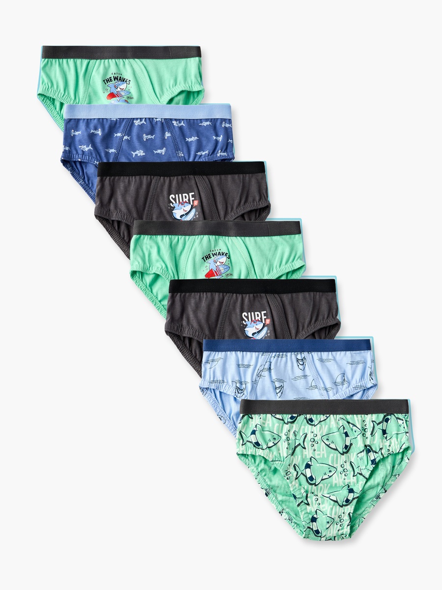 Pack of 7 Juniors Briefs with Shark Print