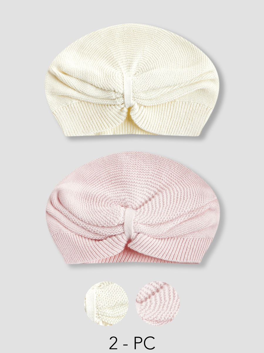 Juniors Girls Cap with Knot Detail - Cotton - Set of 2