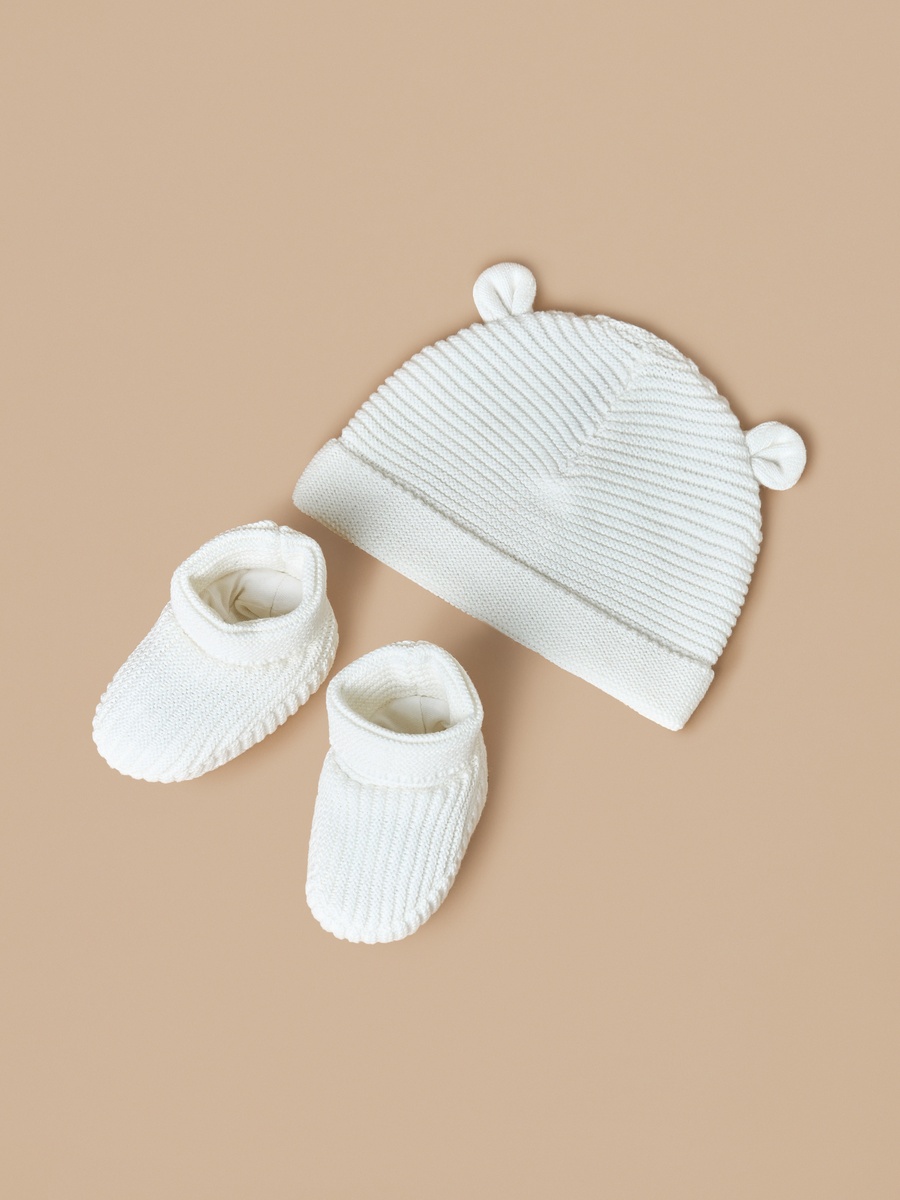 Juniors Ribbed Beanie Cap and Booties Set