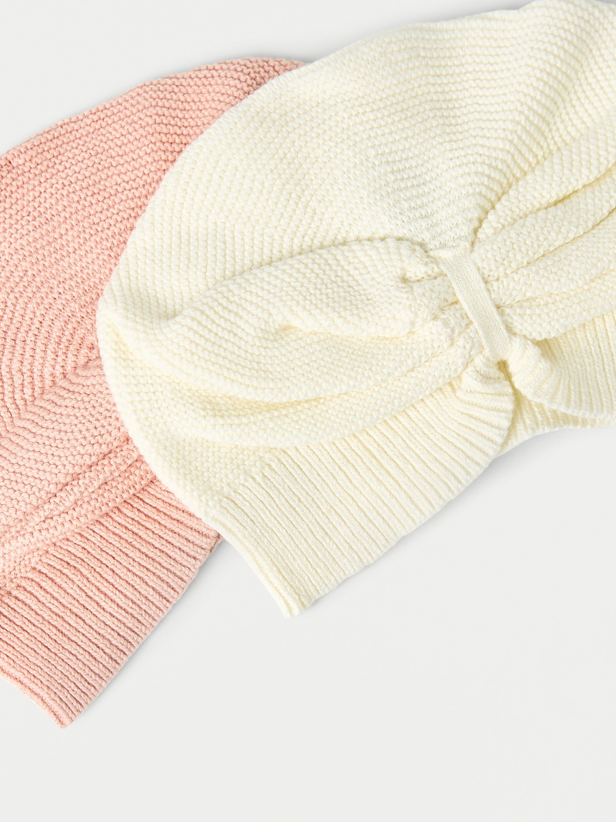 Juniors Textured Bow Detail Beanie Cap - Set of 2