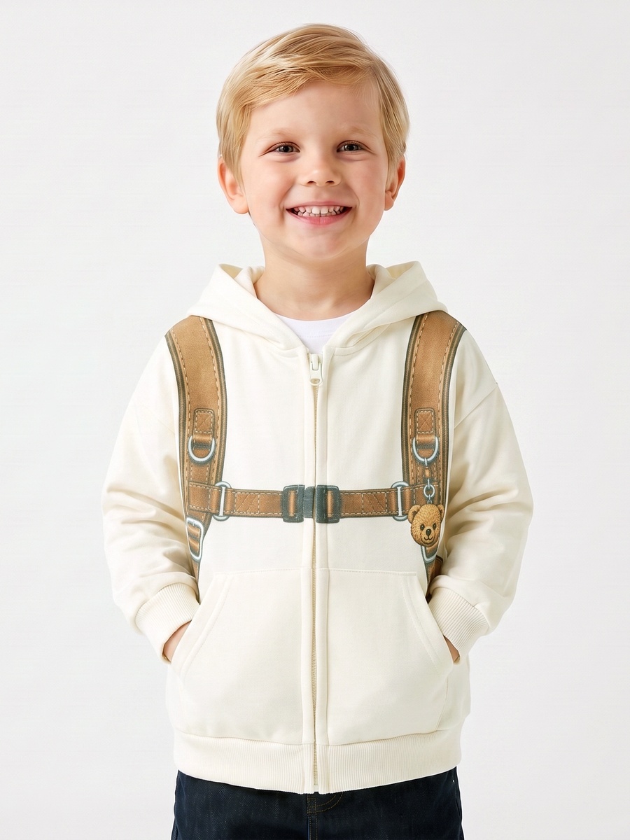 Juniors Bear Print Hoodie with Long Sleeves