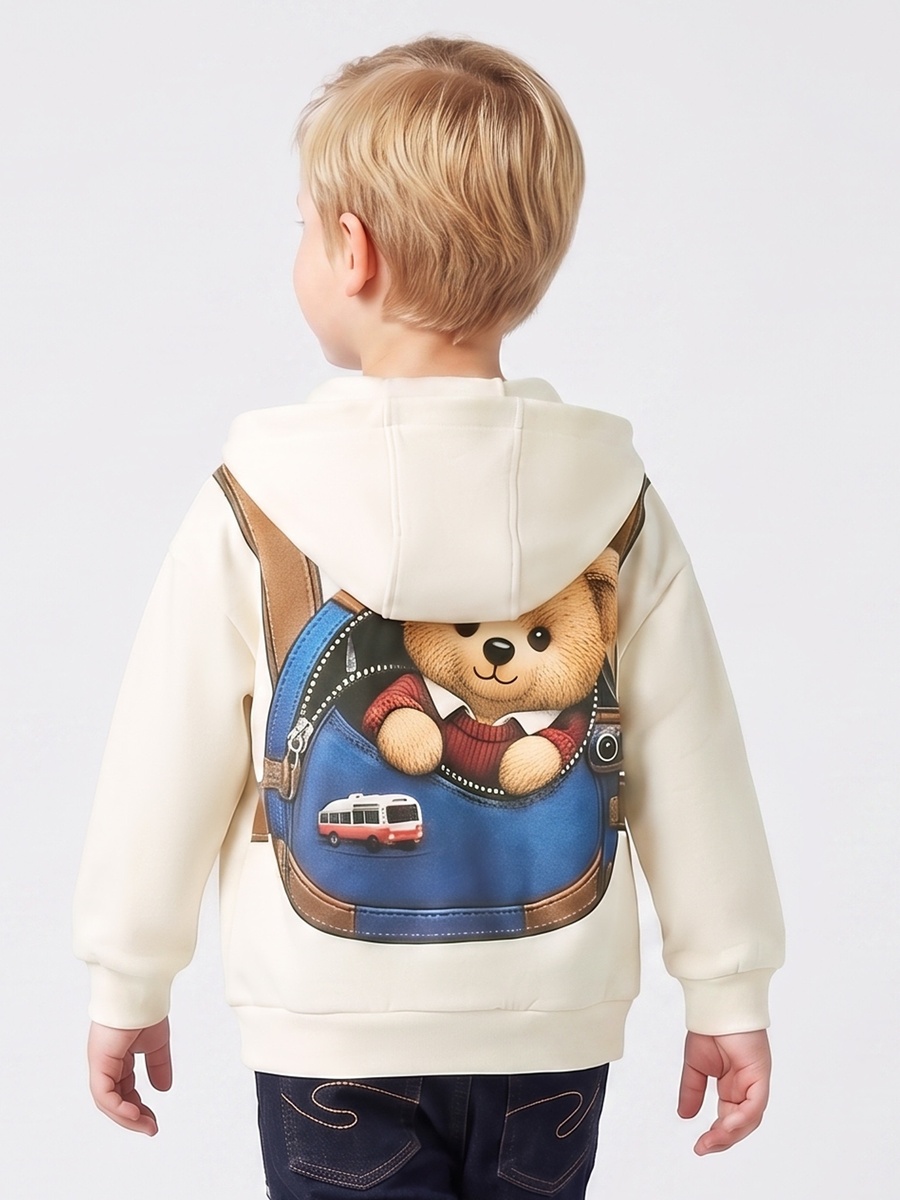 Juniors Bear Print Hoodie with Long Sleeves
