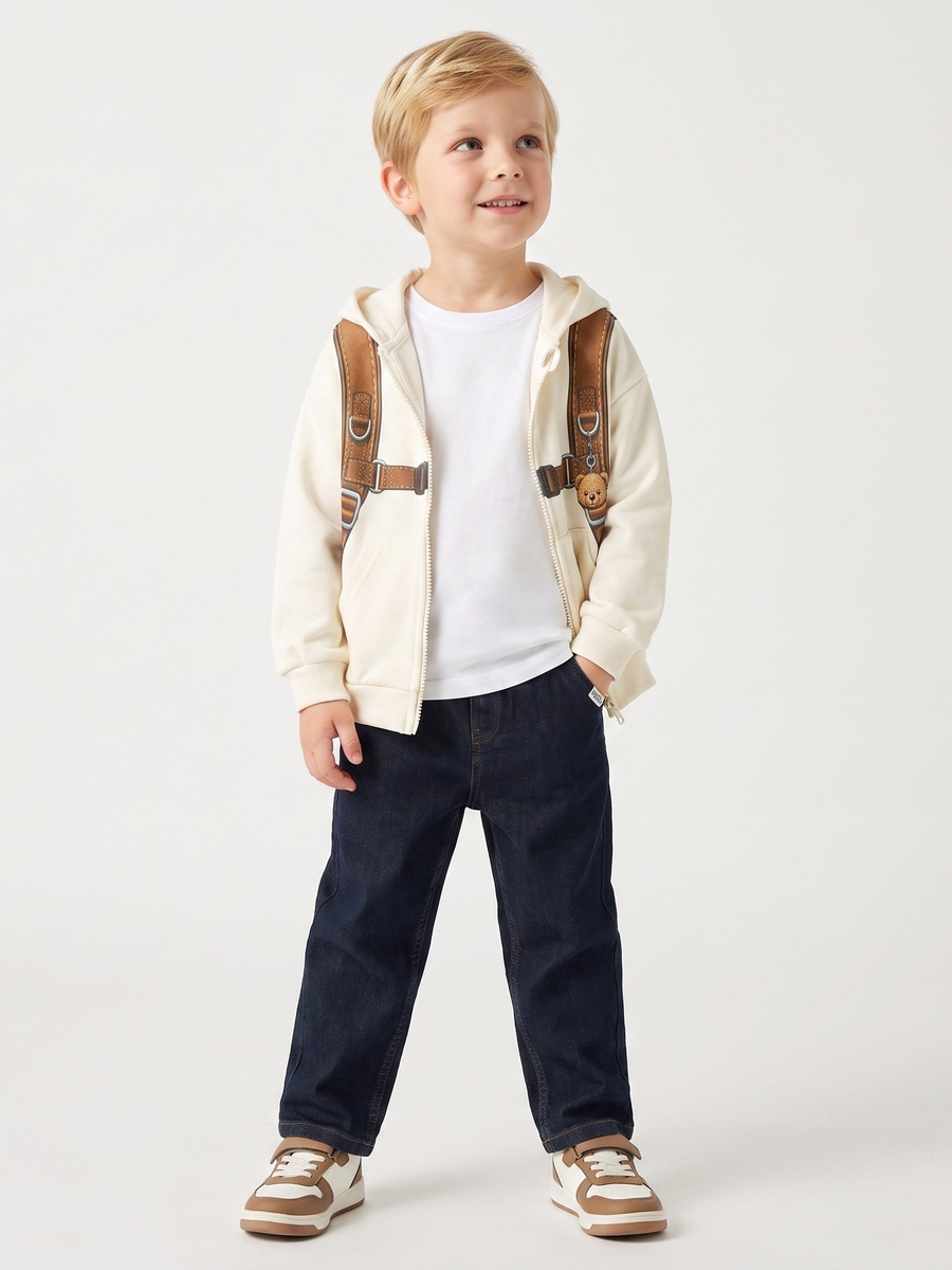 Juniors Bear Print Hoodie with Long Sleeves