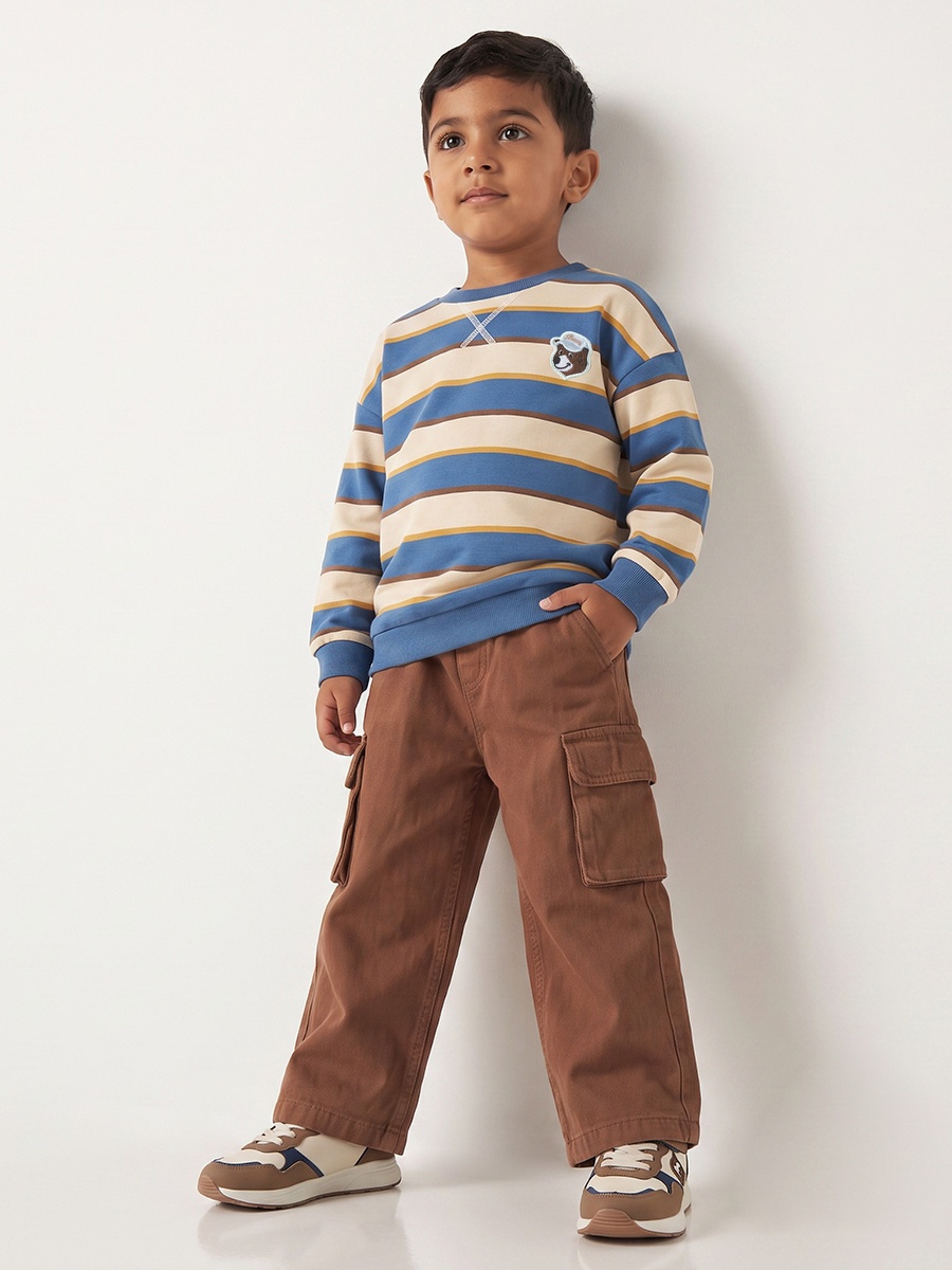Juniors Striped Sweatshirt with Drop Sleeves