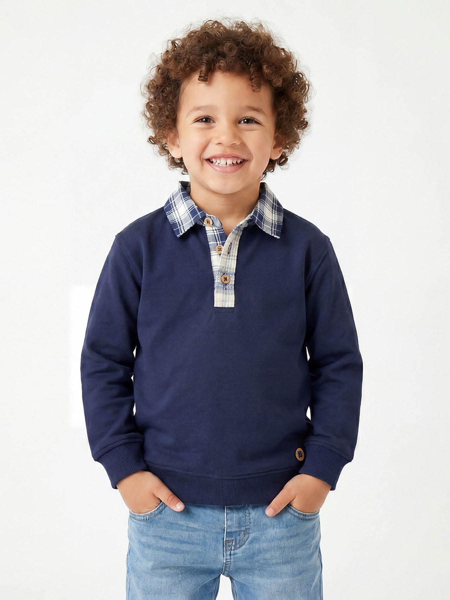 Eligo Checked Collar Sweatshirt with Long Sleeves