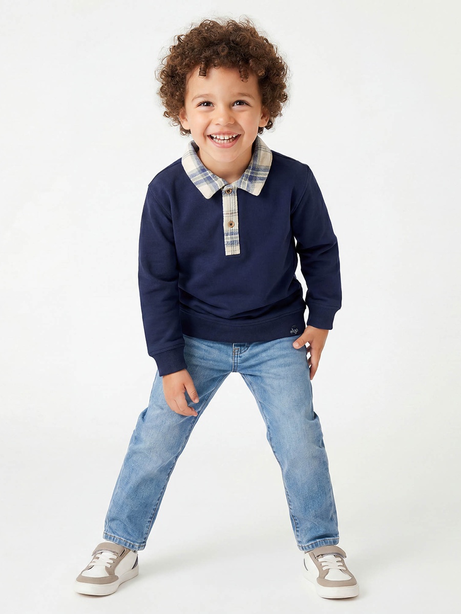 Eligo Checked Collar Sweatshirt with Long Sleeves