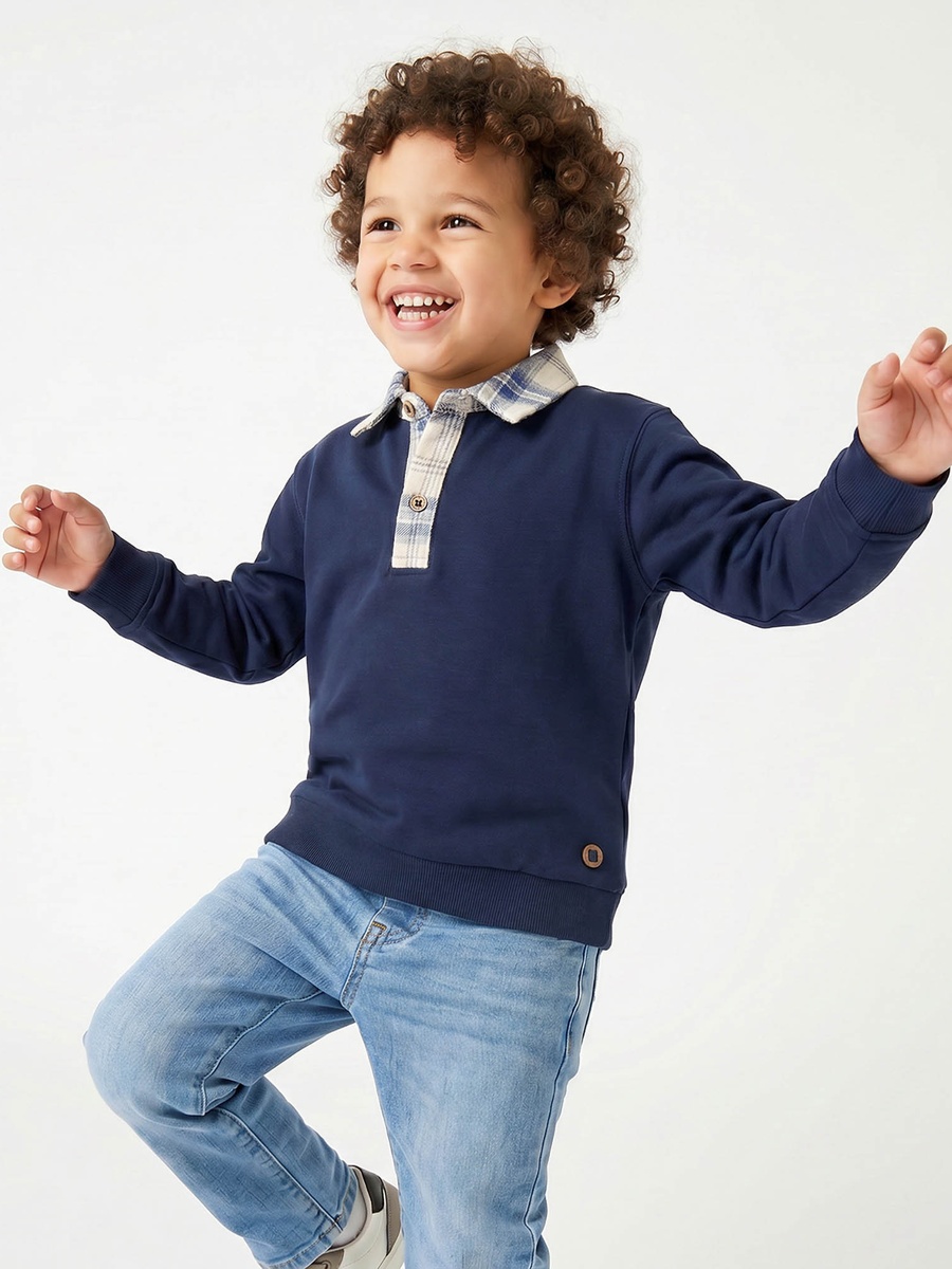 Eligo Checked Collar Sweatshirt with Long Sleeves