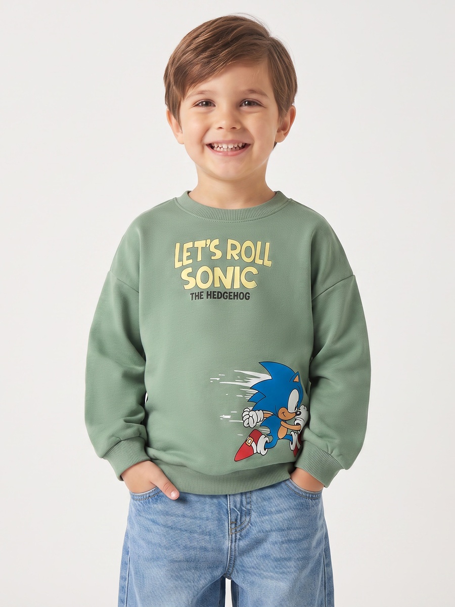 Cotton Sonic Print Sweatshirt with Long Sleeves