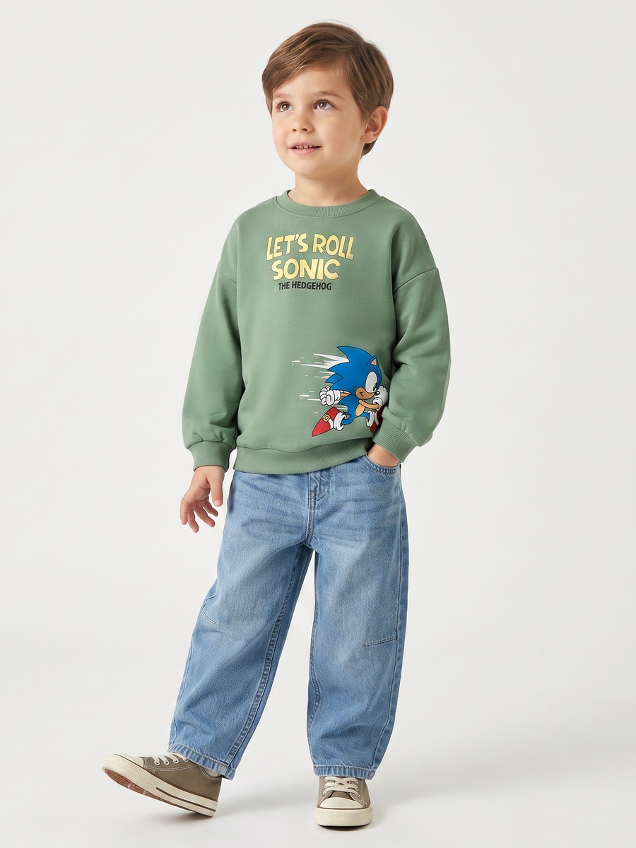 Cotton Sonic Print Sweatshirt with Long Sleeves