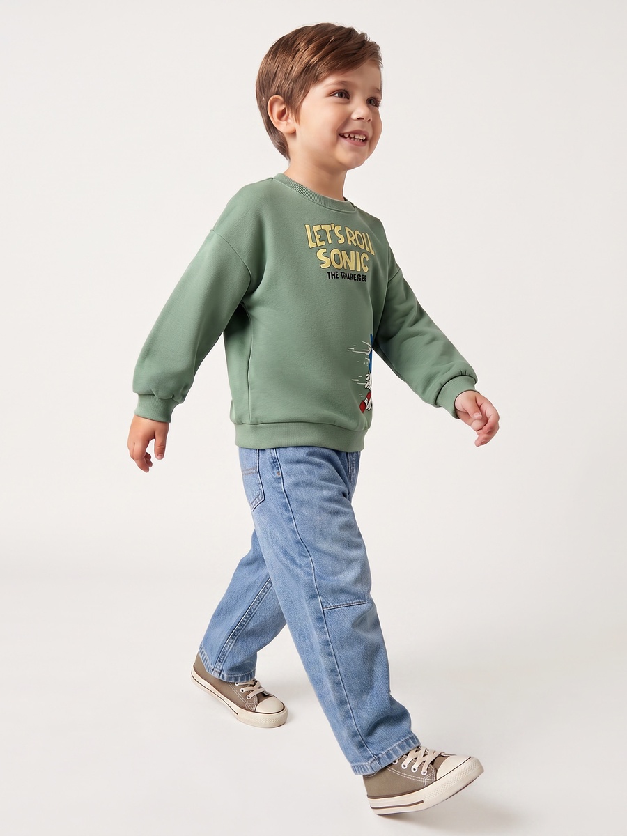 Cotton Sonic Print Sweatshirt with Long Sleeves