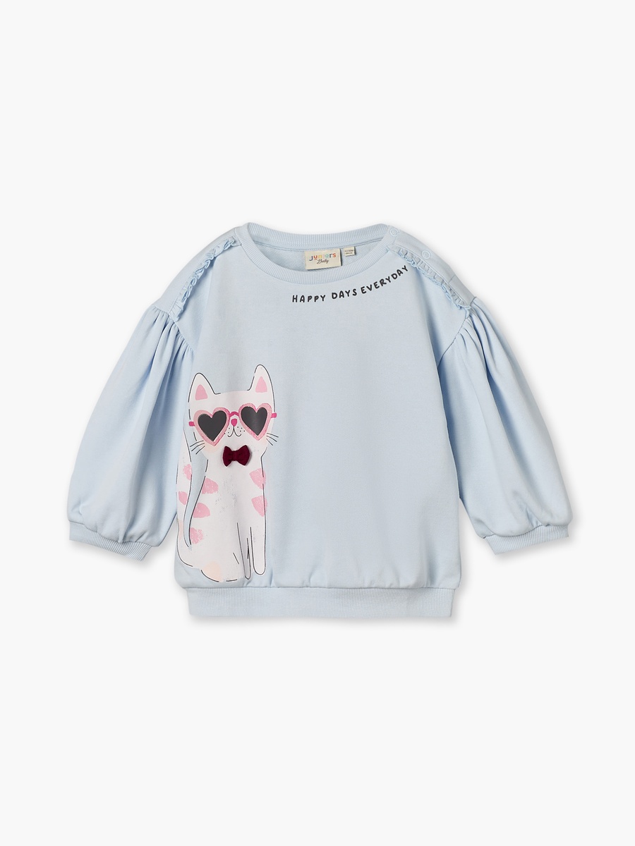 Juniors Cat Print Sweatshirt with Long Sleeves
