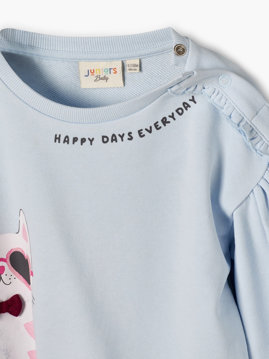 Juniors Cat Print Sweatshirt with Long Sleeves