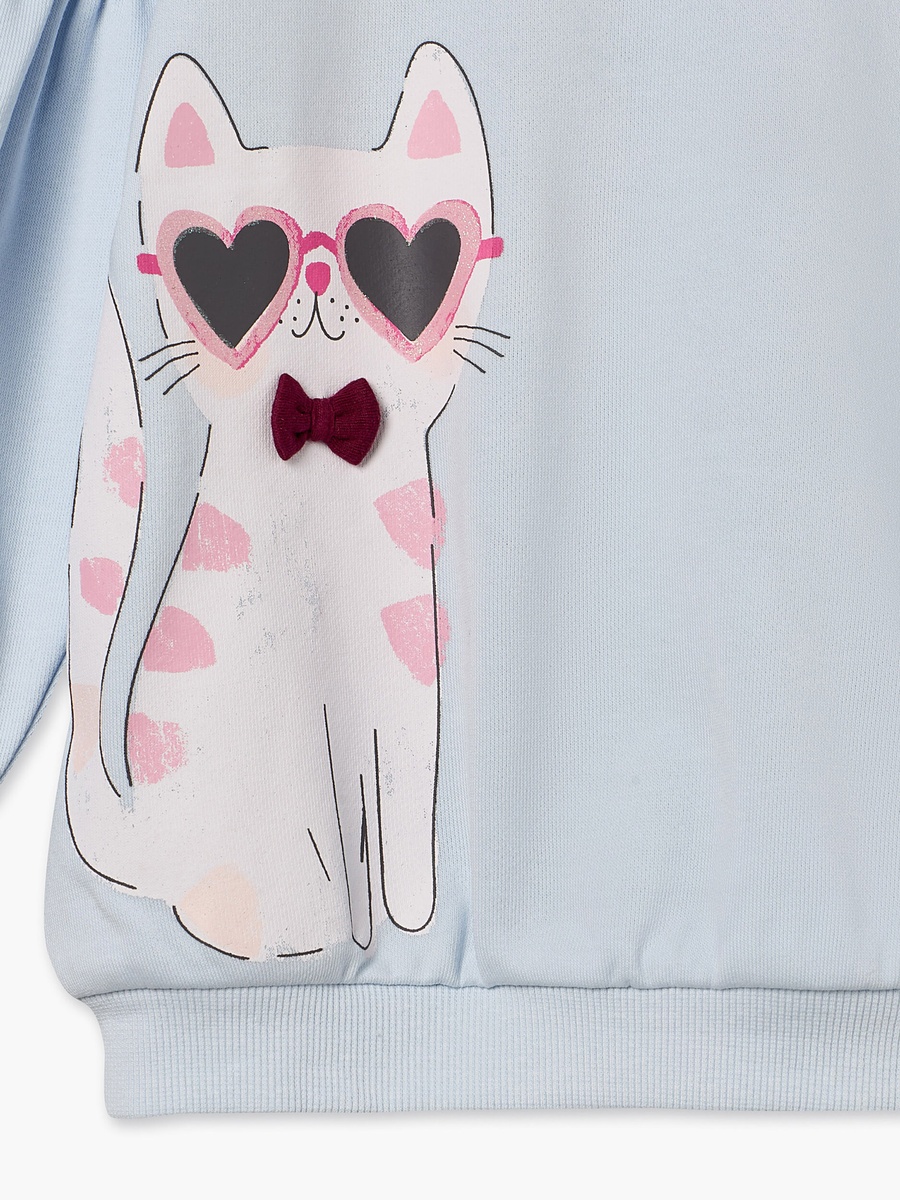 Juniors Cat Print Sweatshirt with Long Sleeves