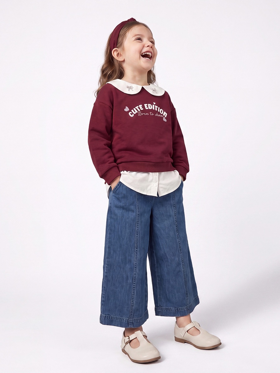 Juniors Printed Twofer Sweatshirt with Long Sleeves