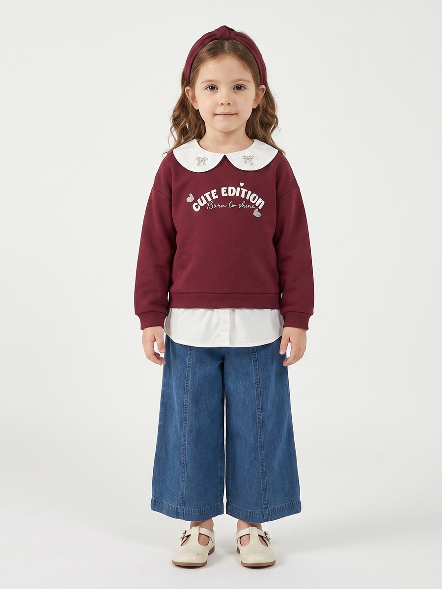 Juniors Printed Twofer Sweatshirt with Long Sleeves