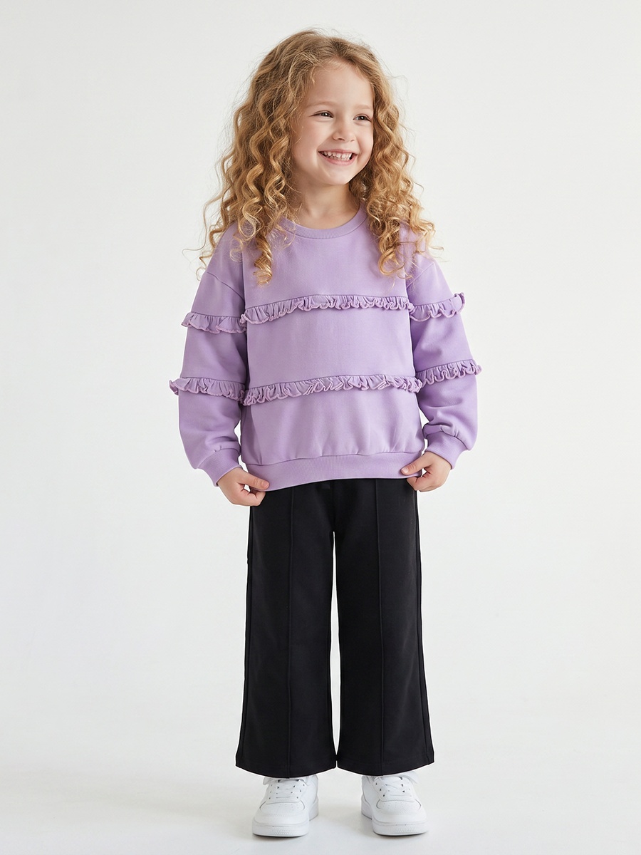 Juniors Ruffle Detail Sweatshirt with Long Sleeves