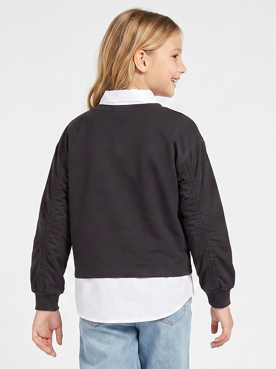 Juniors Embellished Sweatshirt with Ruched Sleeves