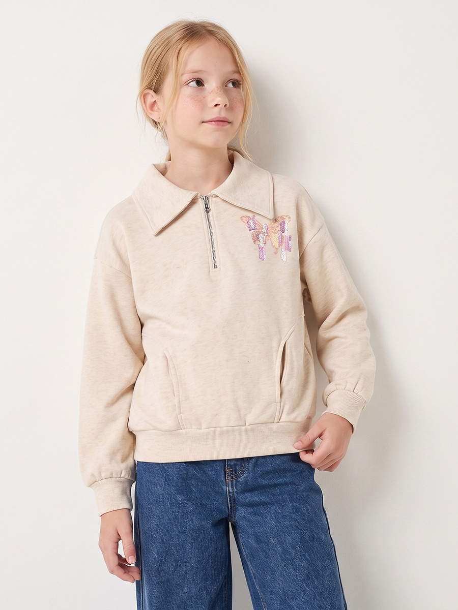 Juniors Butterfly Print Sweatshirt with Long Sleeves