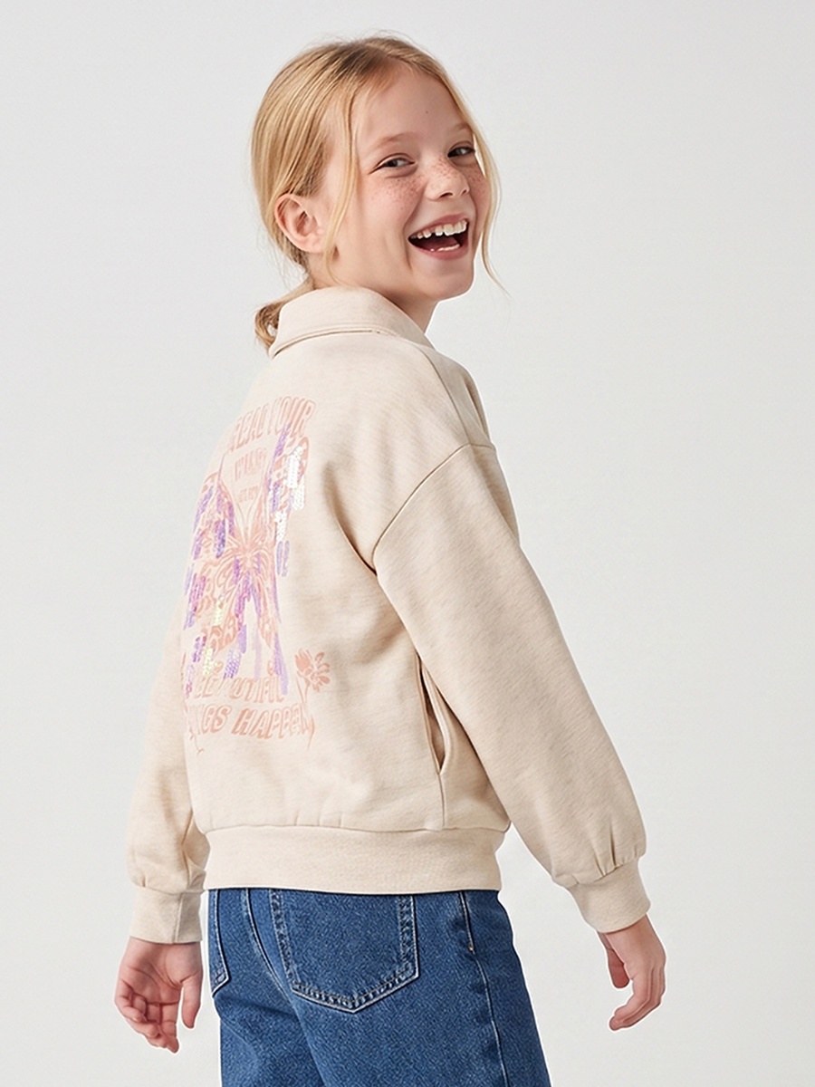 Juniors Butterfly Print Sweatshirt with Long Sleeves