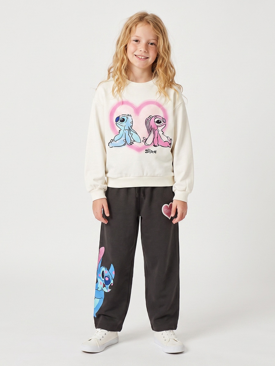 Disney Crew Neck Sweatshirt with Stitch and Angel Print