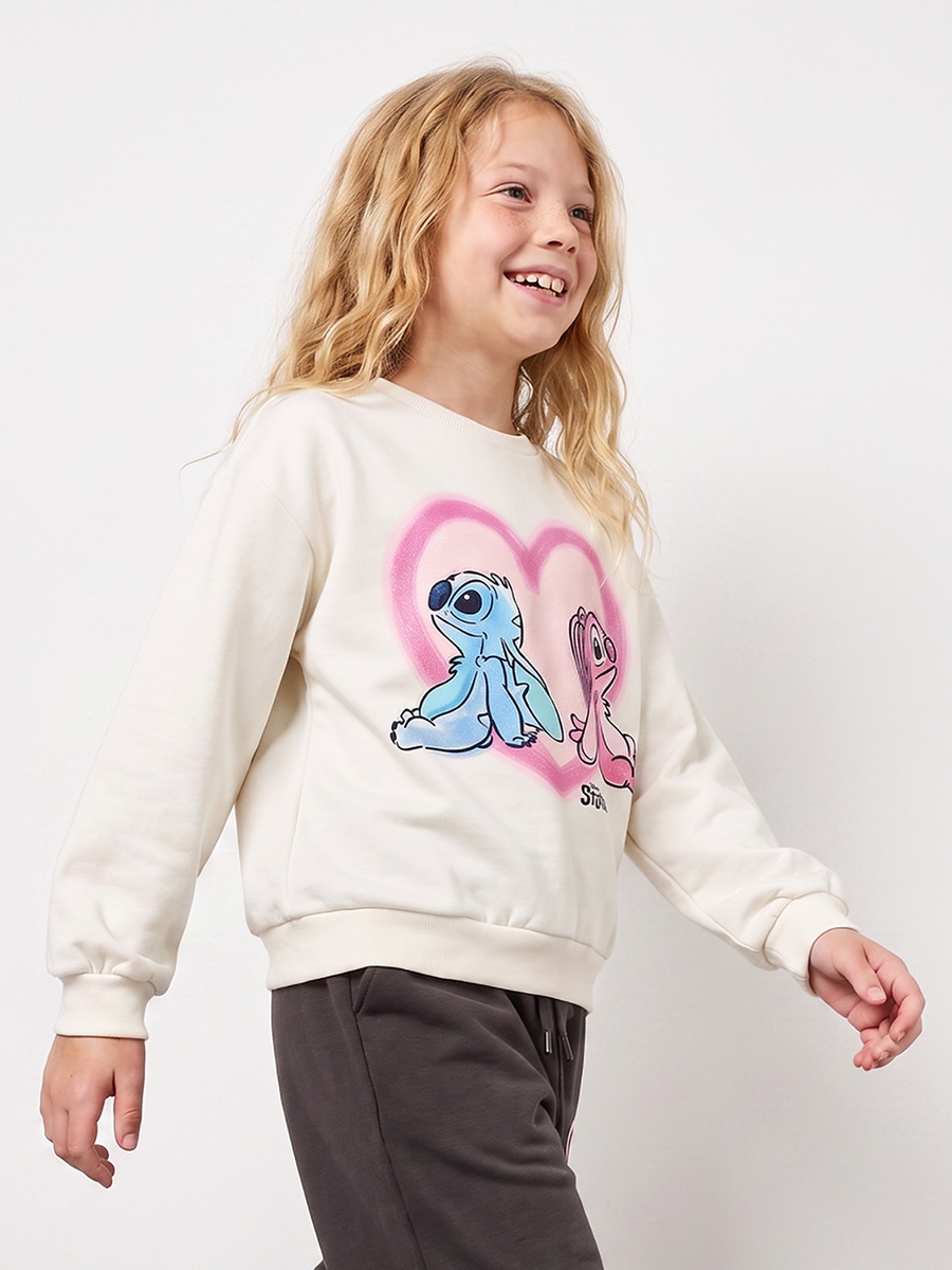 Disney Crew Neck Sweatshirt with Stitch and Angel Print