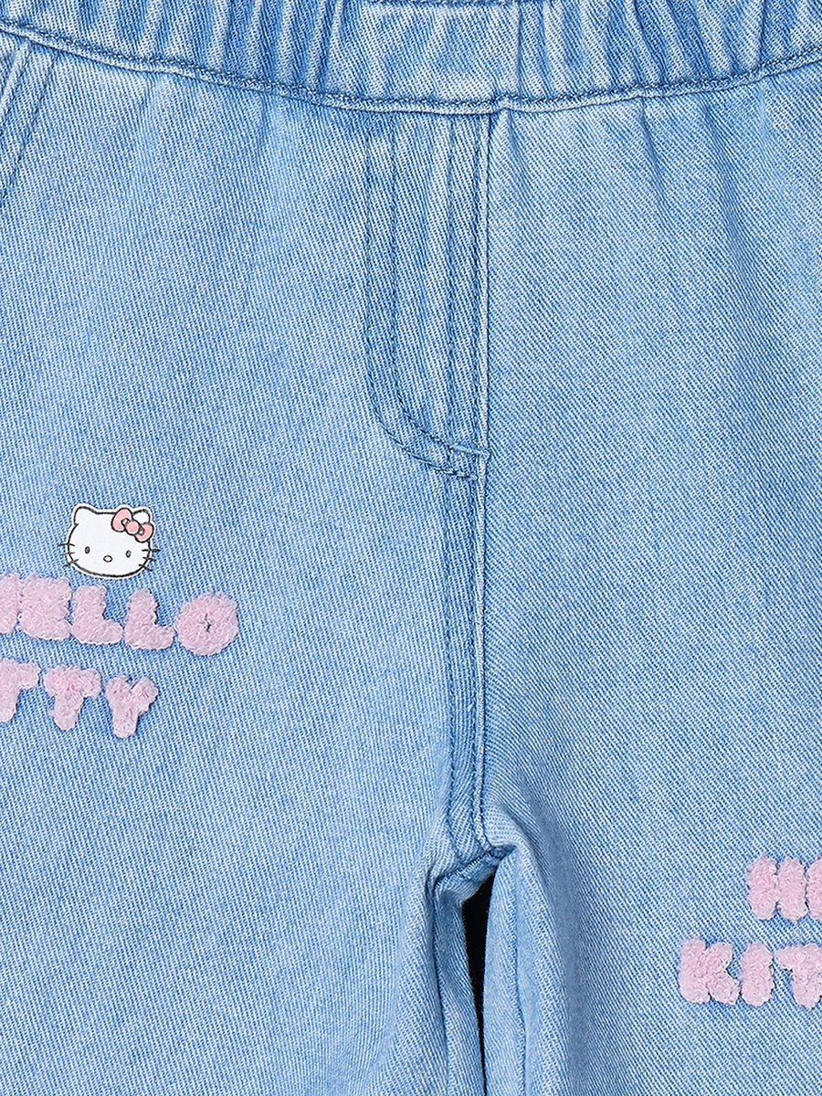 Sanrio Elasticated Waist Wide Leg Jeans with Hello Kitty Embroidery