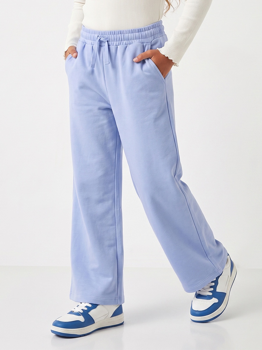 Juniors Drawstring Waist Wide Leg Track Pants with Pocket