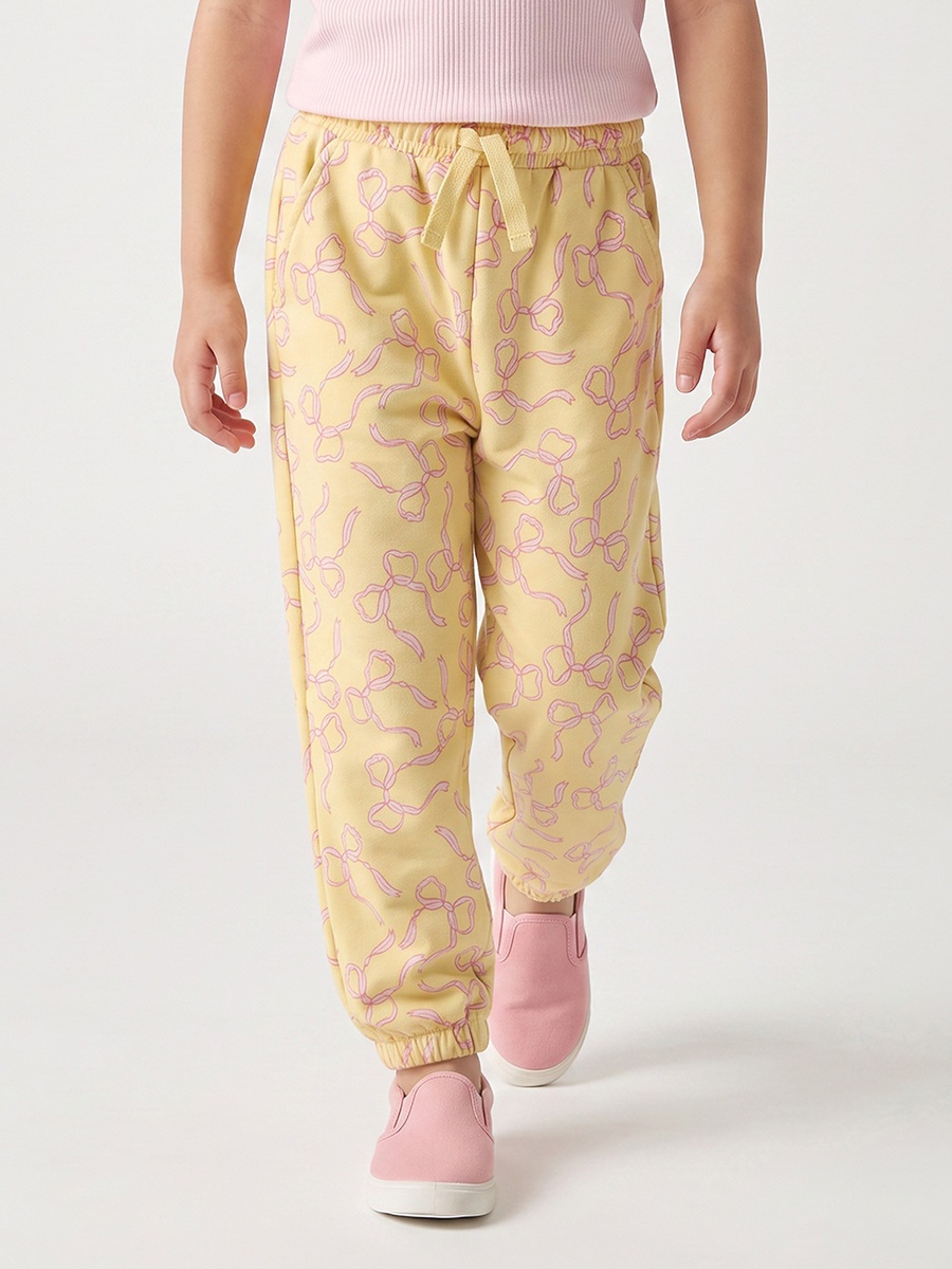 Juniors Elasticated Drawstring Waist Joggers with Bow Print