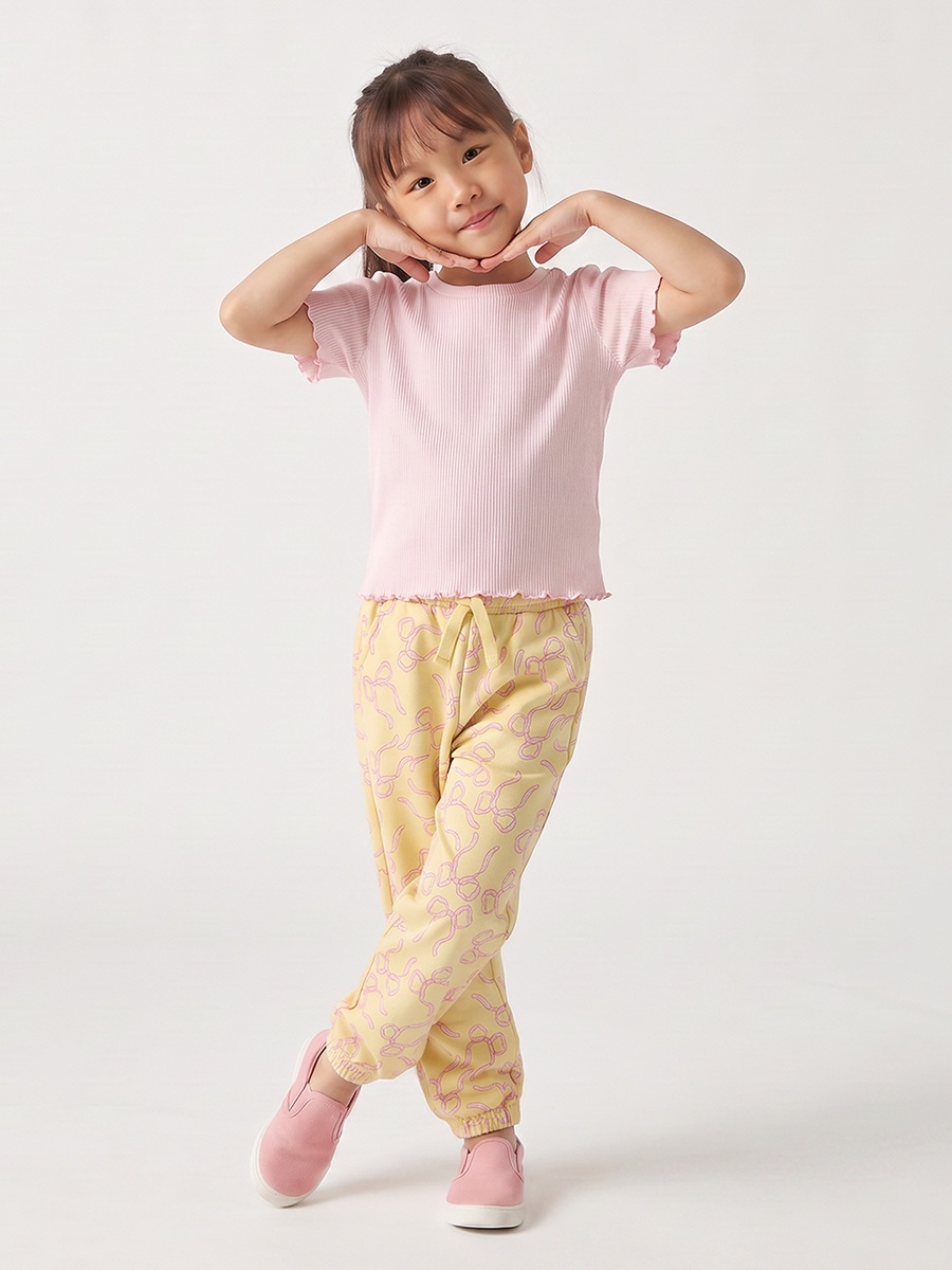 Juniors Elasticated Drawstring Waist Joggers with Bow Print