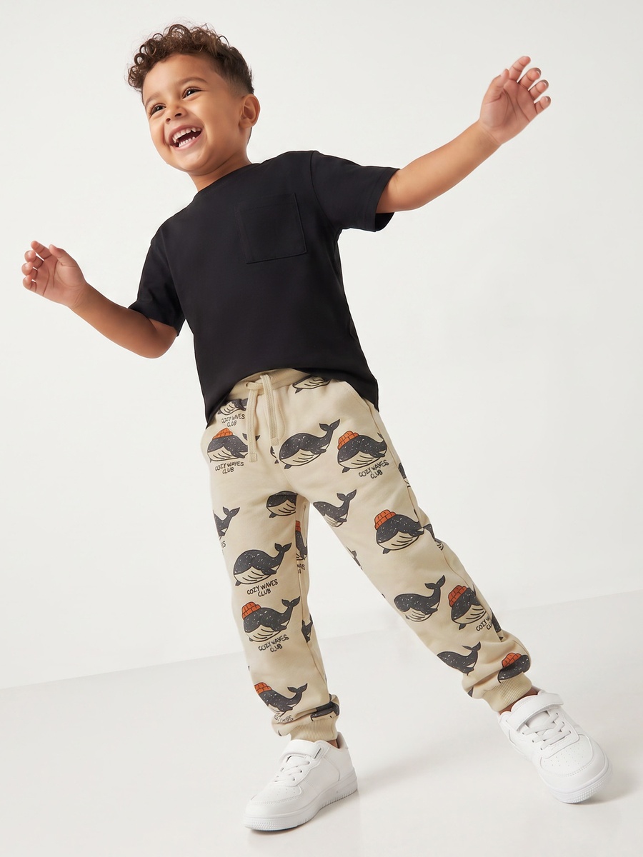 Juniors Elasticated Drawstring Waist Joggers with Whale Print