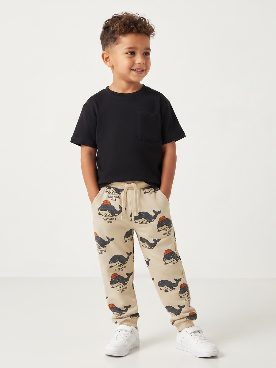 Juniors Elasticated Drawstring Waist Joggers with Whale Print