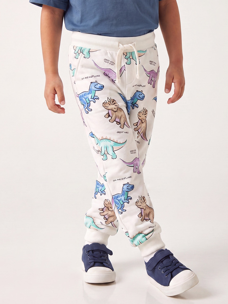 Juniors Elasticated Drawstring Waist Joggers with Dinosaur Print