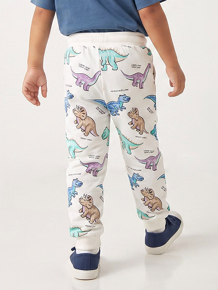 Juniors Elasticated Drawstring Waist Joggers with Dinosaur Print