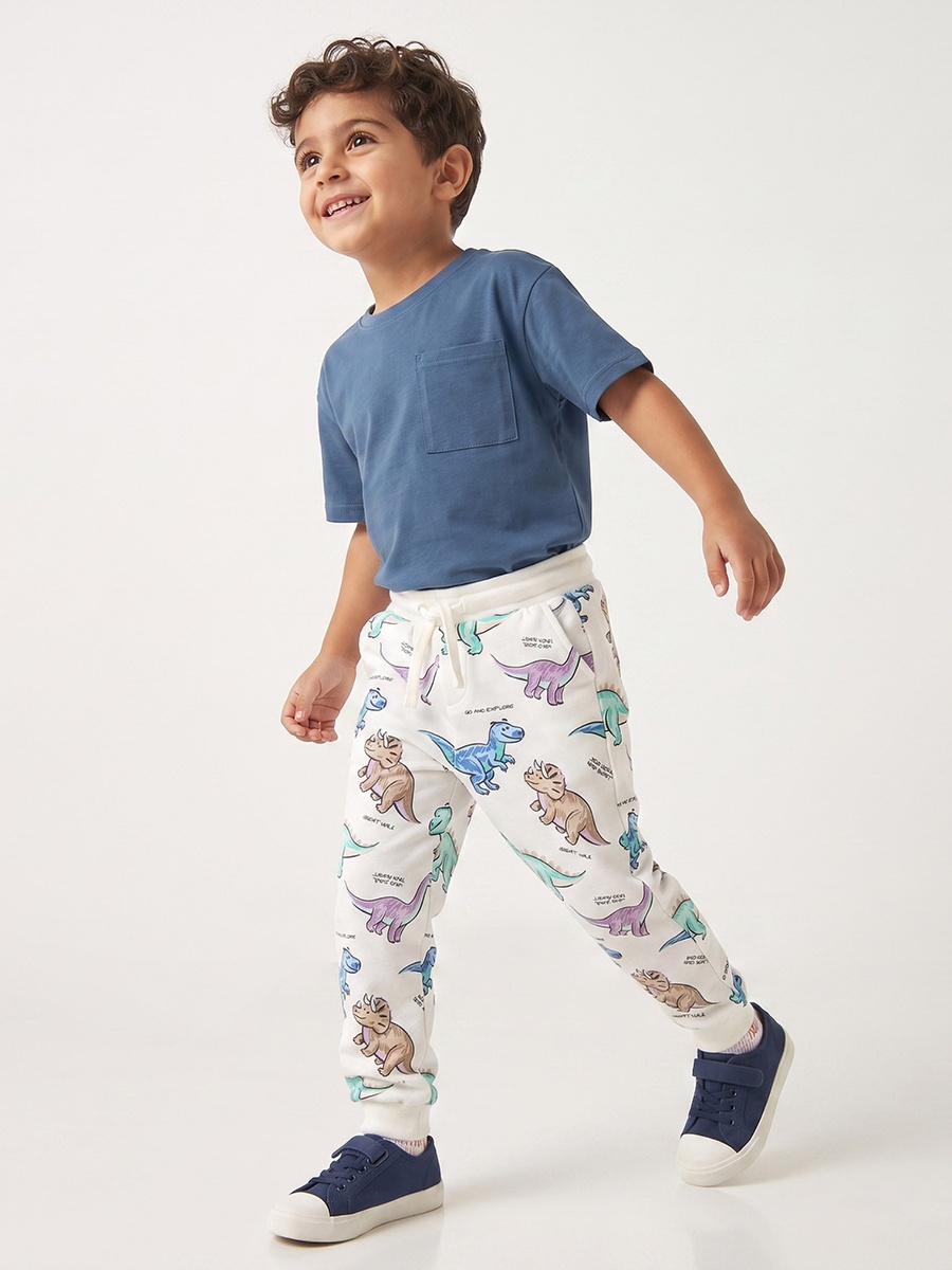 Juniors Elasticated Drawstring Waist Joggers with Dinosaur Print