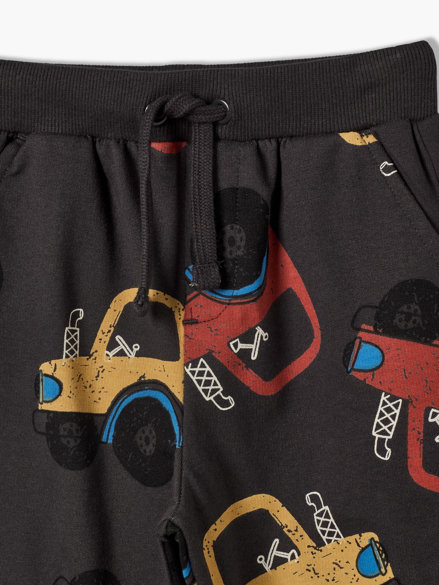 Juniors Drawstring Waist Joggers with Construction Vehicle Print