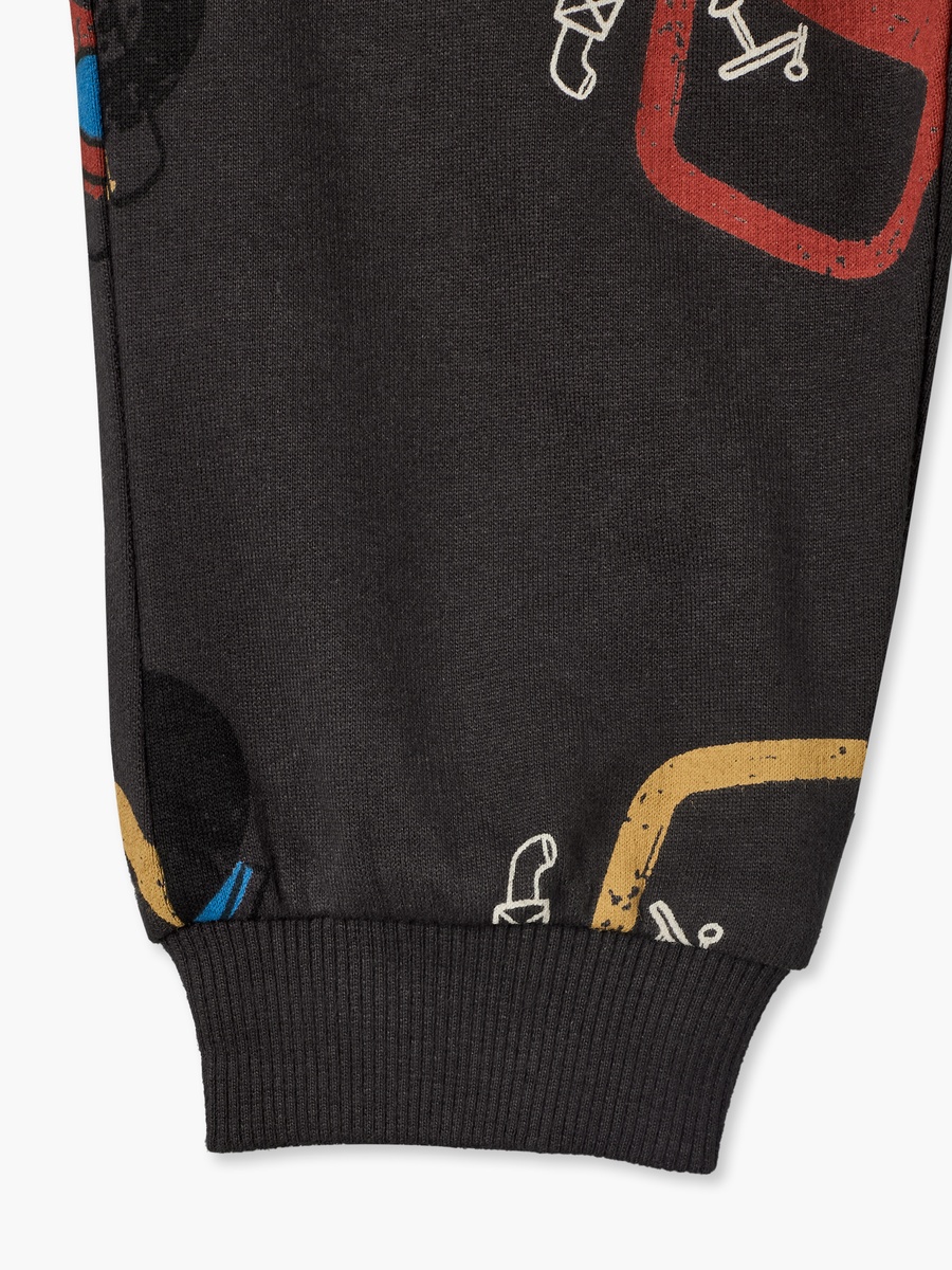 Juniors Drawstring Waist Joggers with Construction Vehicle Print