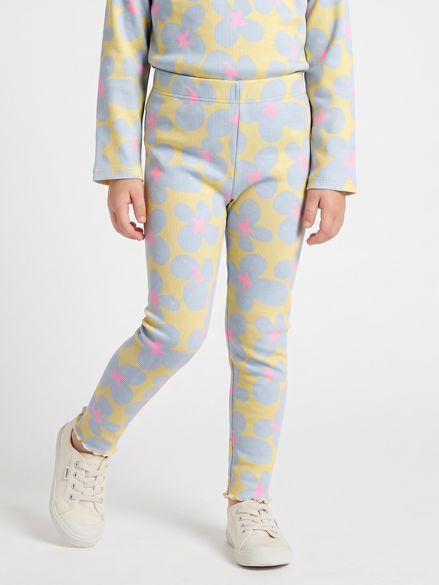Juniors Floral Print Leggings with Lettuce Hem