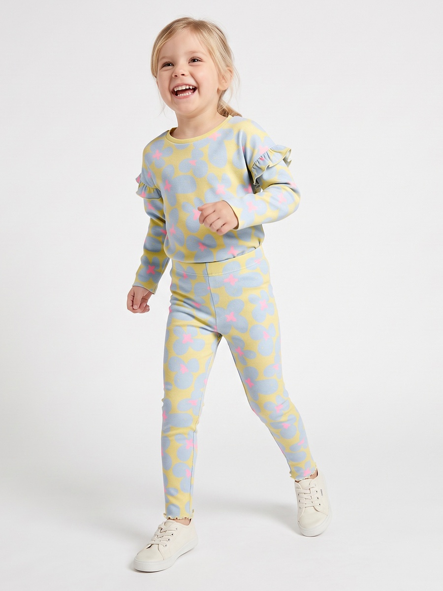 Juniors Floral Print Leggings with Lettuce Hem