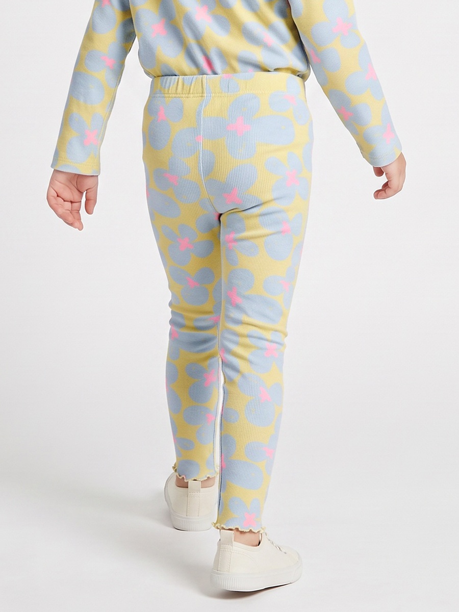 Juniors Floral Print Leggings with Lettuce Hem