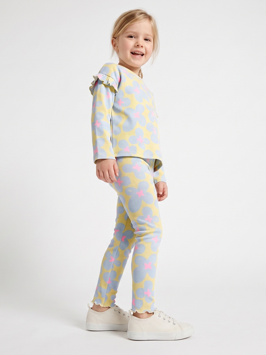 Juniors Floral Print Leggings with Lettuce Hem