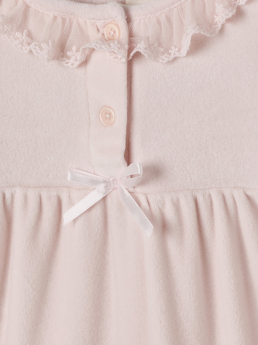 Juniors Round Neck Long Sleeves Nightdress with Lace Trim