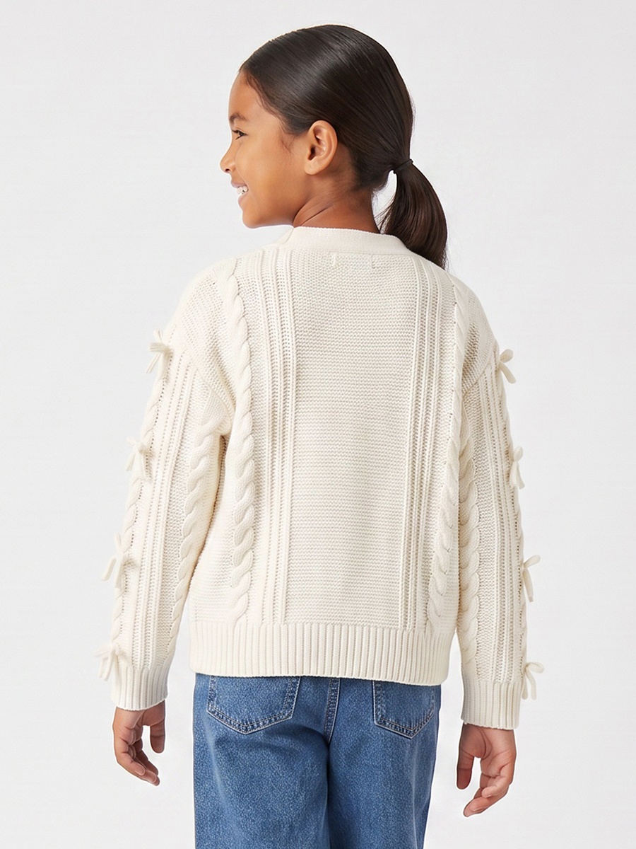 Juniors V-neck Cardigan with Bow Accent