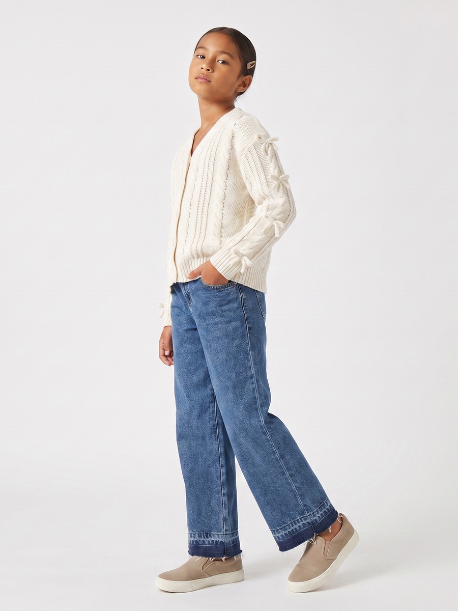 Juniors V-neck Cardigan with Bow Accent