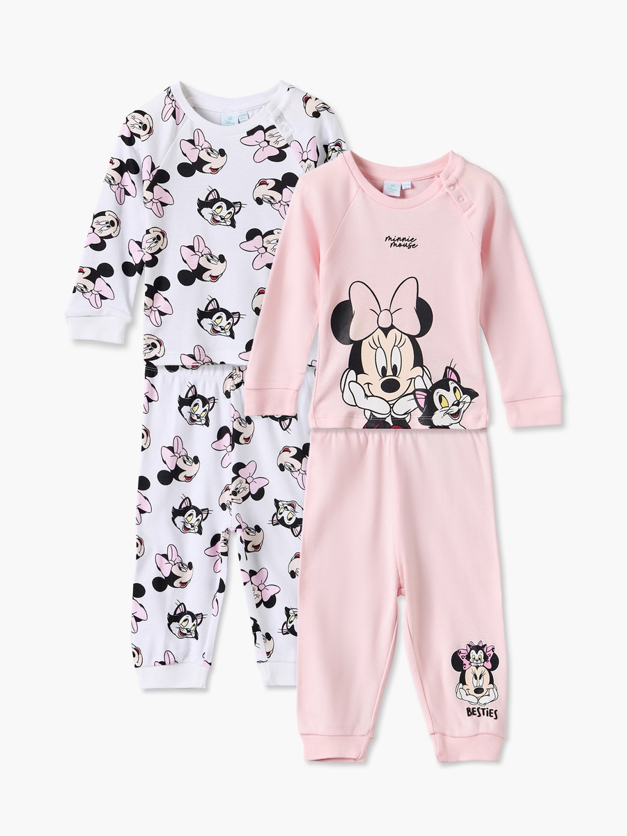 Pack of 2 Disney Cotton Crew Neck Long Sleeves Pyjama Set with Minnie Mouse Print