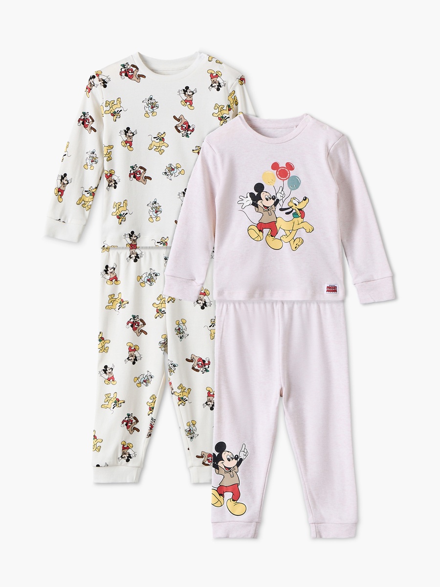 Pack of 2 Disney Cotton Crew Neck Long Sleeves Pyjama Set with Mickey Mouse Print