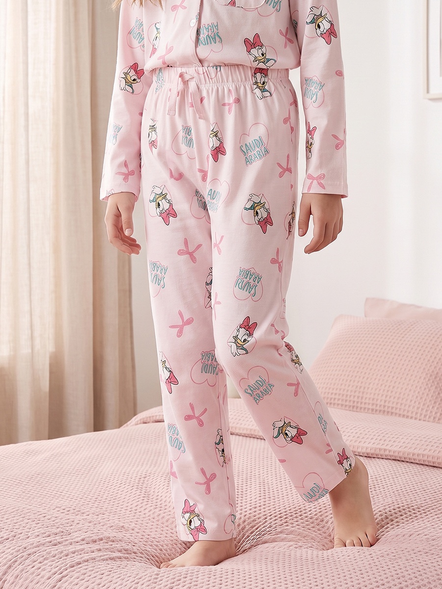 Disney Cotton Collared Long Sleeves Pyjama Set with Daisy Duck Print