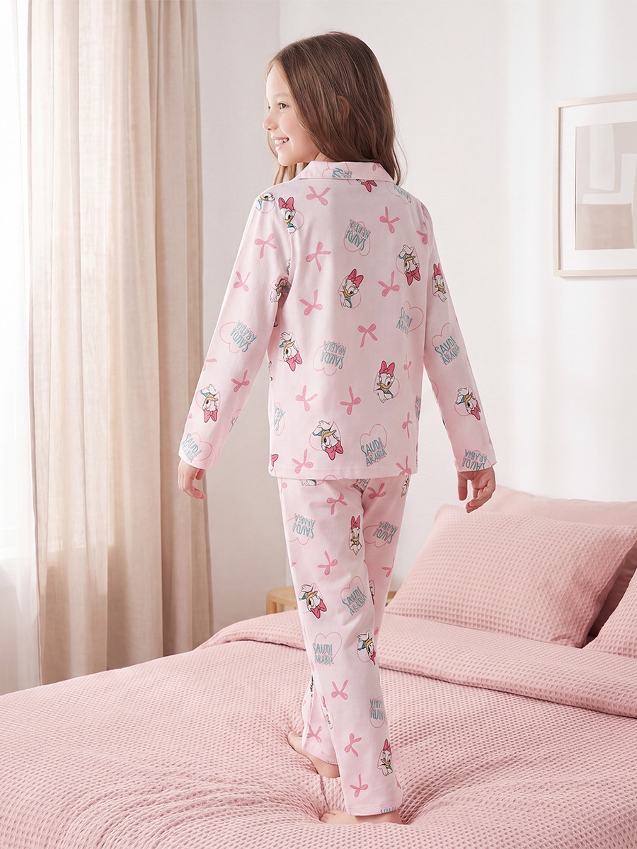 Disney Cotton Collared Long Sleeves Pyjama Set with Daisy Duck Print