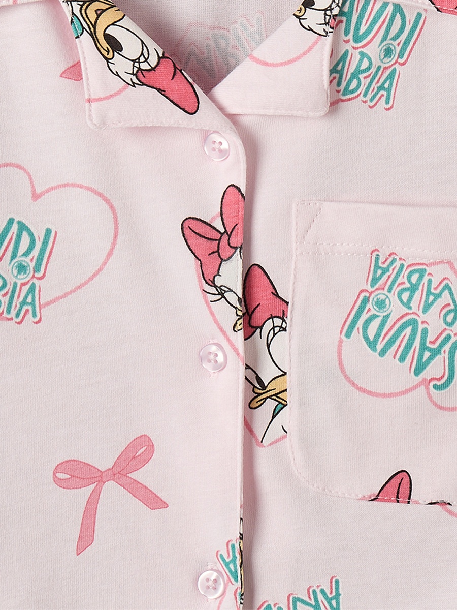 Disney Cotton Collared Long Sleeves Pyjama Set with Daisy Duck Print