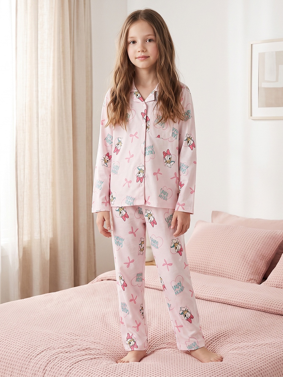 Disney Cotton Collared Long Sleeves Pyjama Set with Daisy Duck Print